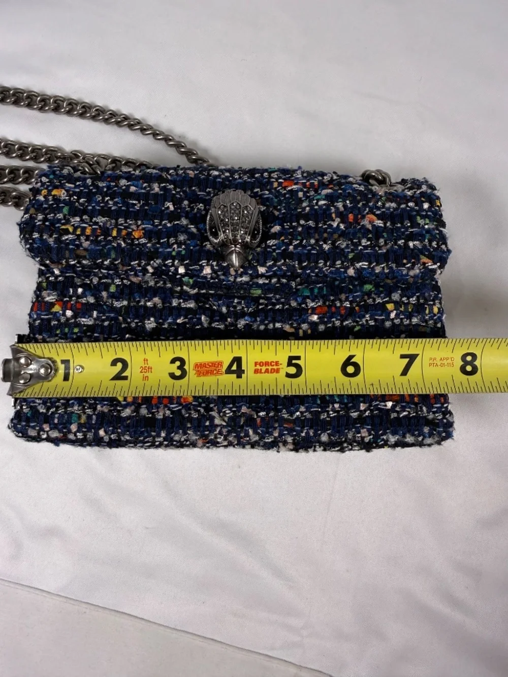 Kurt Geiger London Kensington Blue Multicolor Tweed Eagle Chain Bag